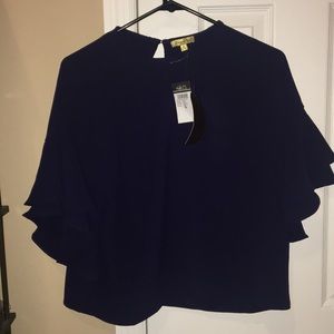 Ruffle sleeve navy blouse